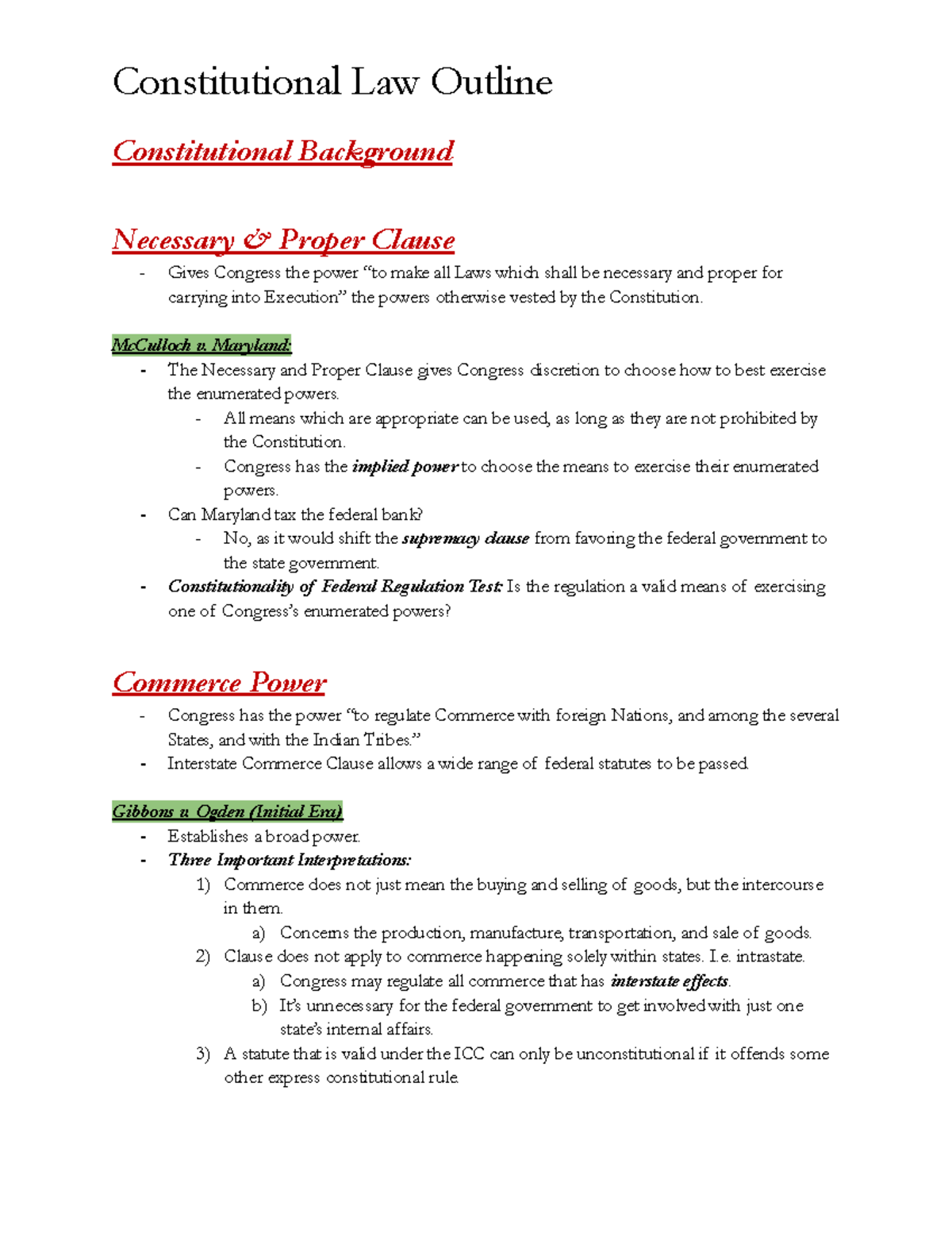 Constitutional Law Outline: Key Concepts & Case Summaries for Exam ...