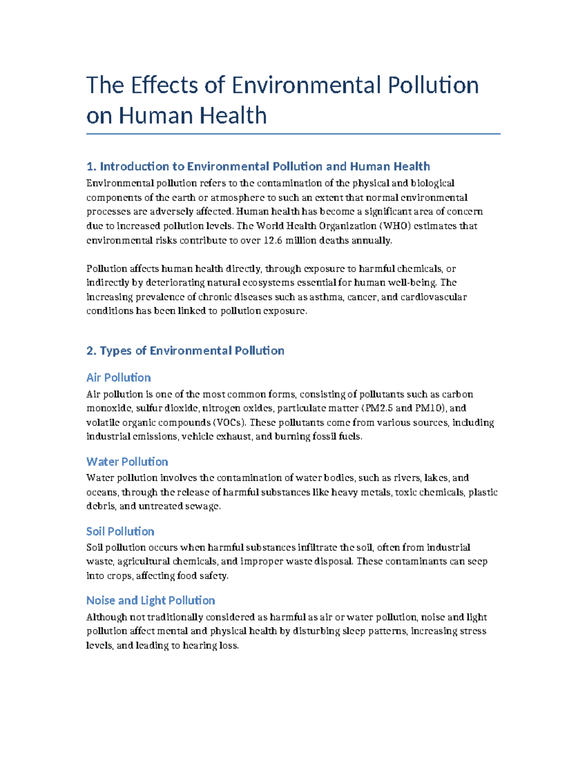ENV 101: Impact of Environmental Pollution on Human Health - Studocu