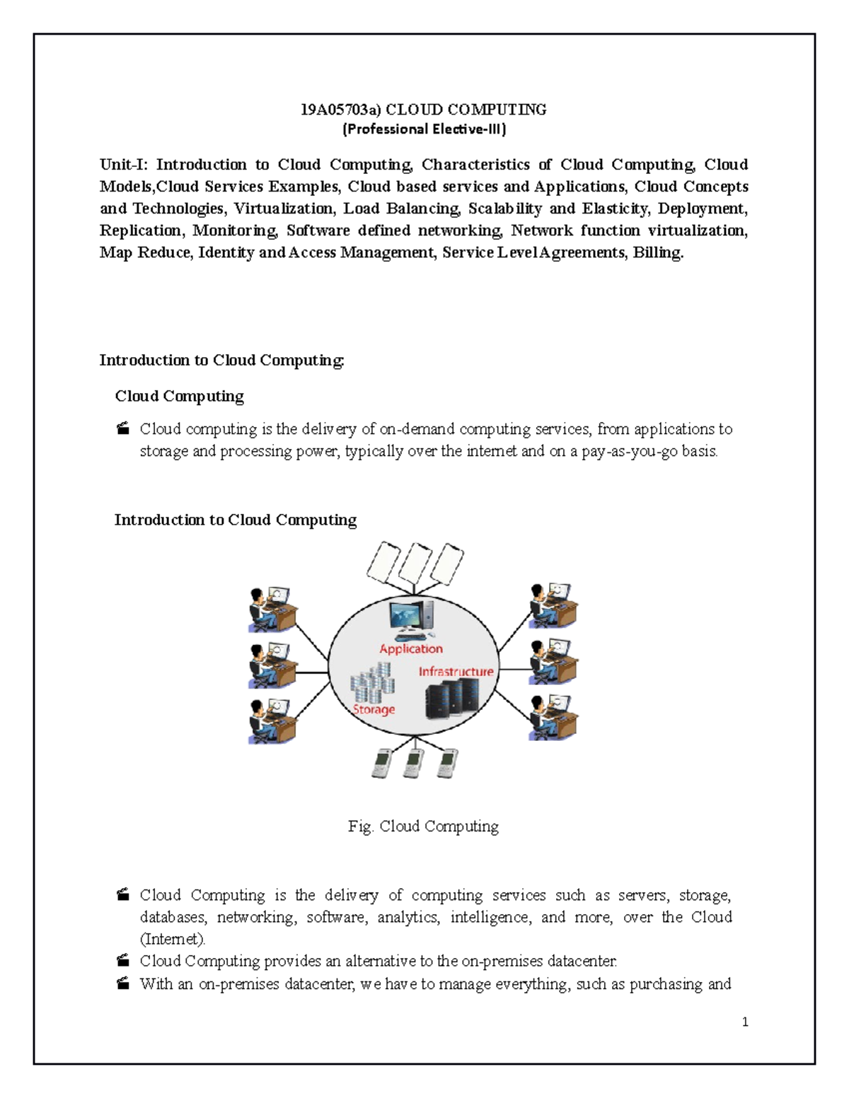 CC Unit 1 - Introduction to Cloud Computing and Its Characteristics - Document Preview