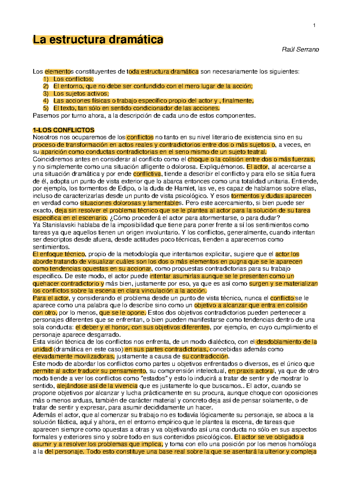 Estructura Dramática y Conflictos en el Teatro - RAÚL SERRANO - Studocu
