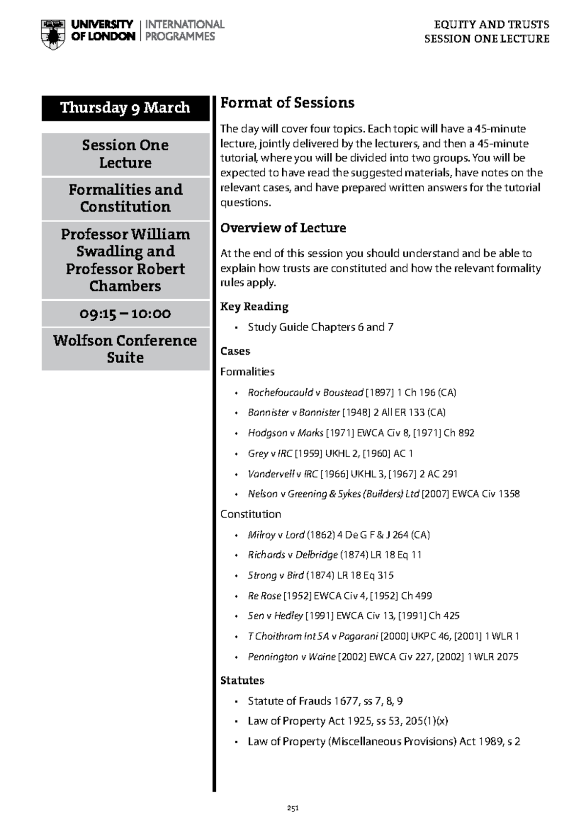 Equity and Trusts: Session 1 Lecture on Formalities & Constitution ...
