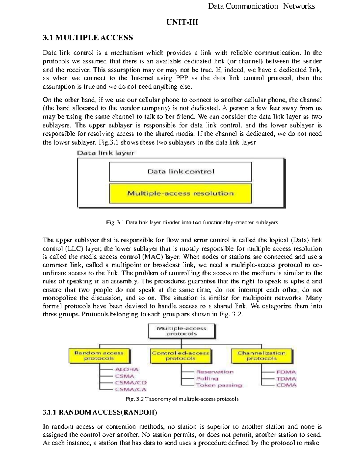 DCN (Unit 3) Notes: Multiple Access in Data Communication Networks ...