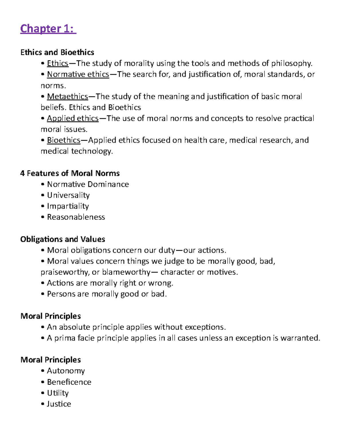 Medical Ethics (MED101): Chapter 1 Study Guide and Practice Test 1 ...