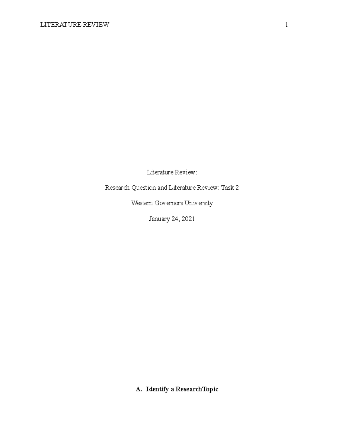 Recess Benefits for 1st Grade: WGU Task 2 Literature Review - C225 ...