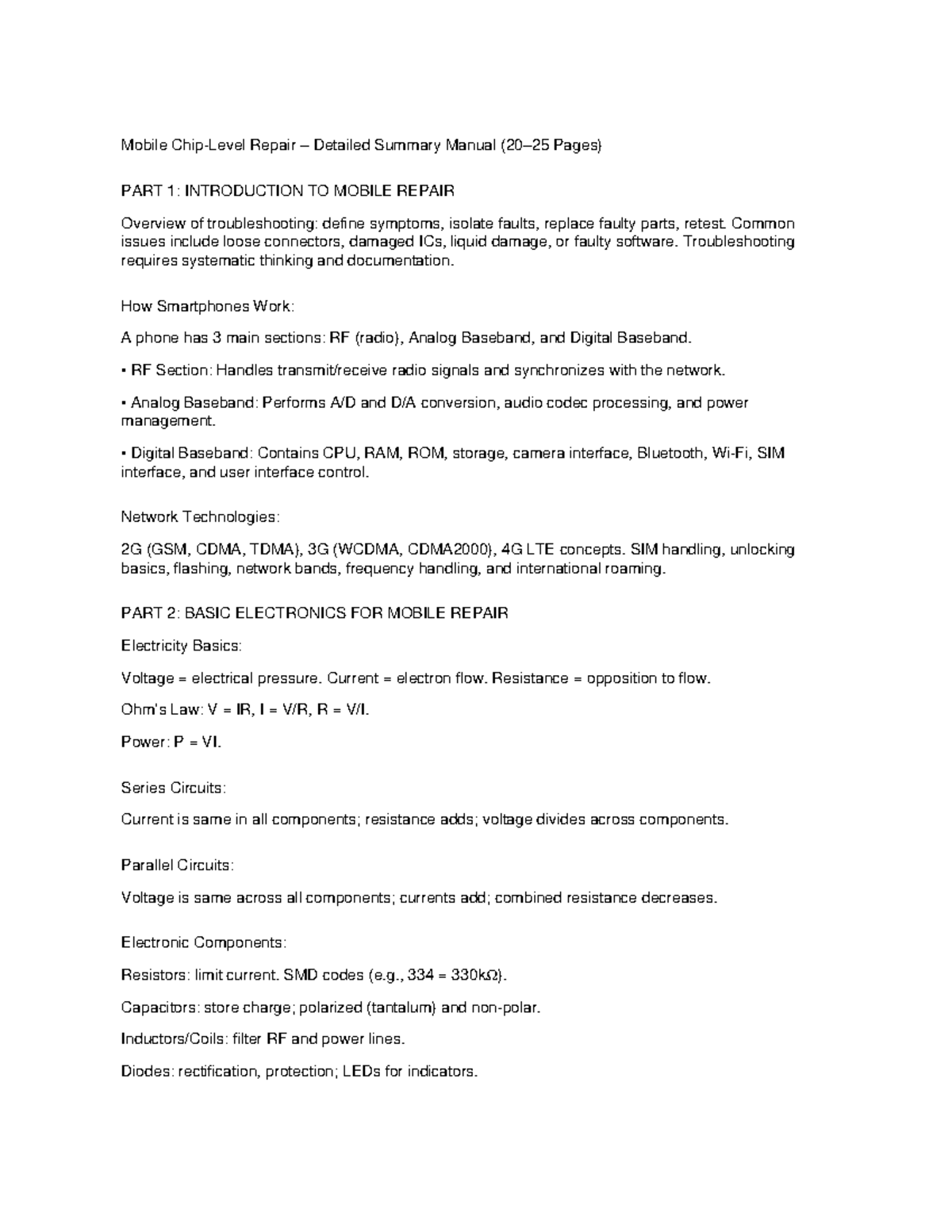 Mobile Repair Summary Manual (Part 1-10) - Studocu