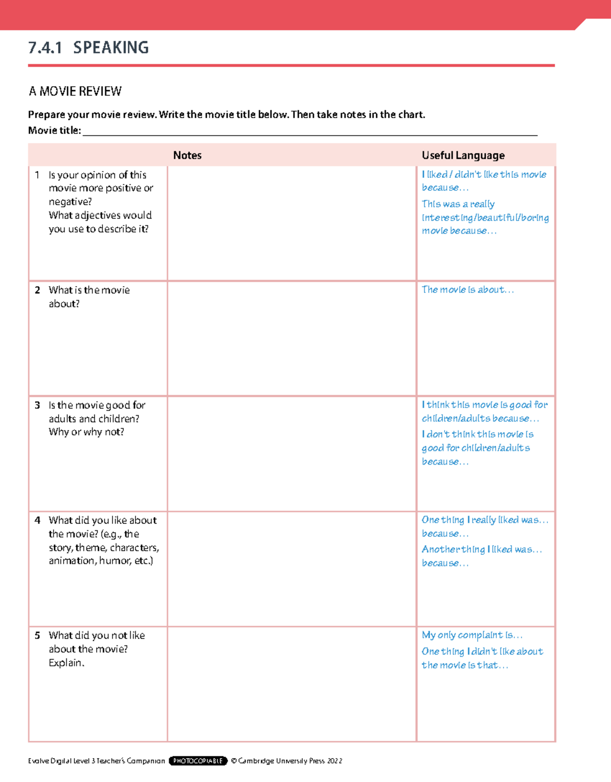 Evolve Digital Level 3: Movie Review Preparation Notes - Studocu