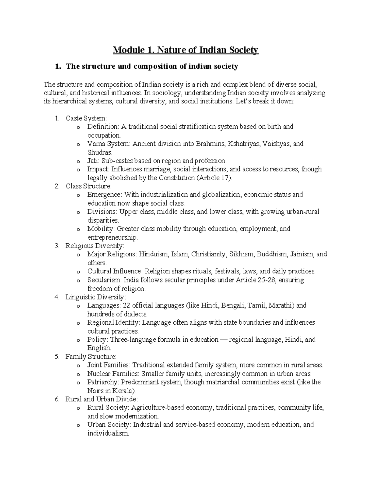 Module 1: Nature of Indian Society - Key Concepts in Sociology - Studocu