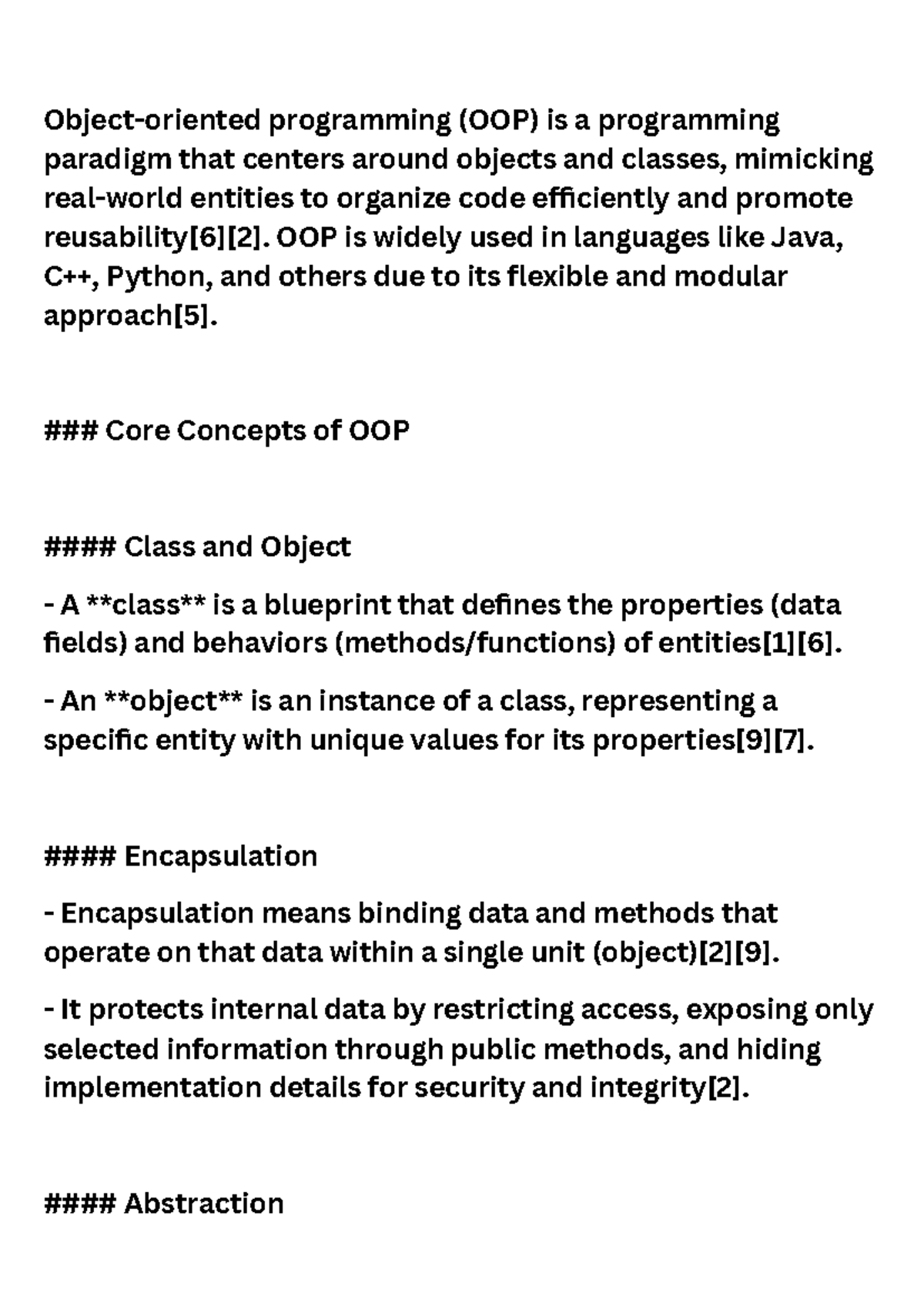 OOP Concepts and Core Principles - Programming (CS101) Notes - Studocu