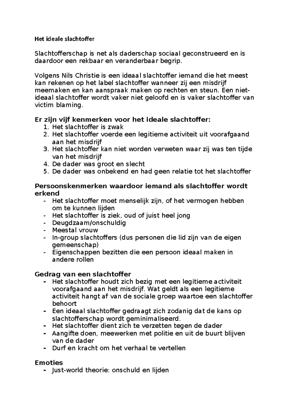 Samenvatting van het Ideale Slachtoffer: Kenmerken en Gedrag - Studeersnel