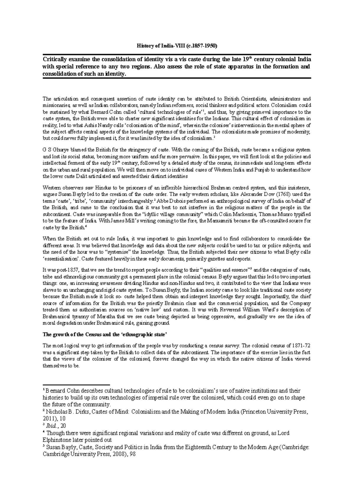 Caste identity consolidation in colonial India: A case study of the ...