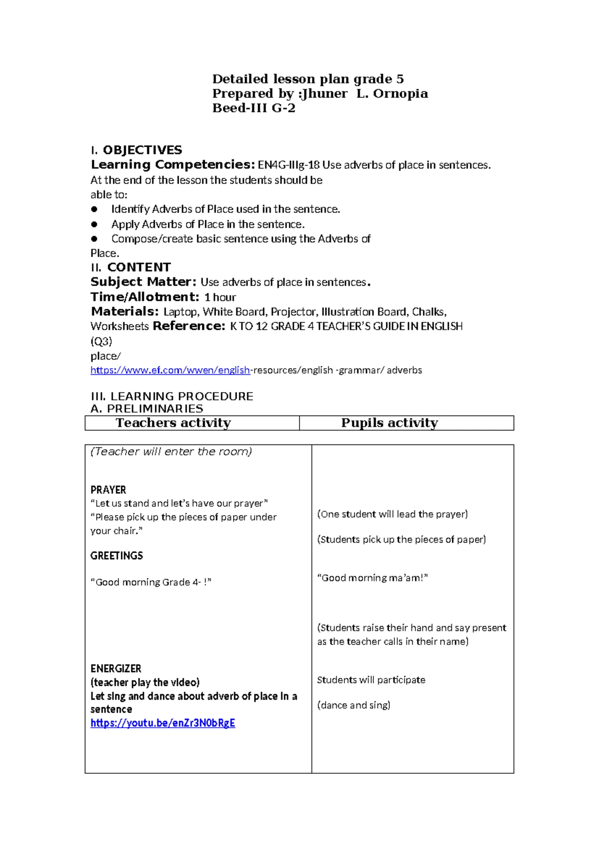 SEMI Detailed Lesson Plan: Weather Safety for Science 3 - Studocu