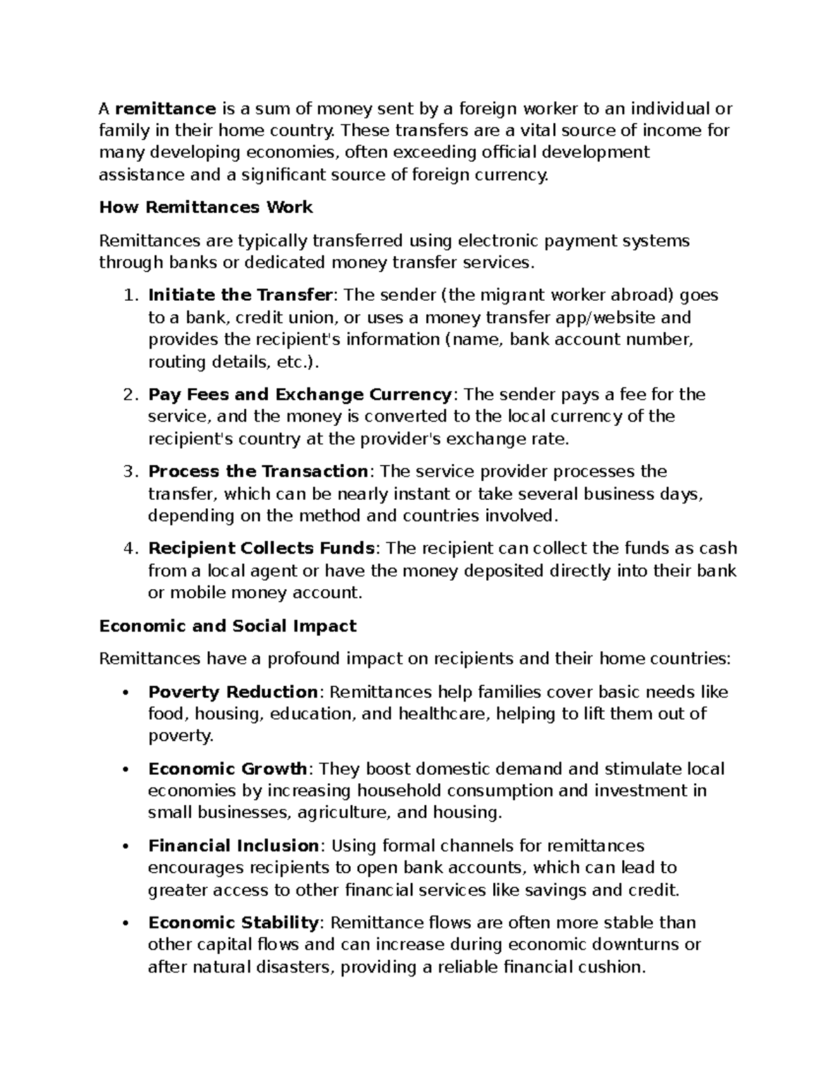 Remittances: A Comprehensive Guide to Their Economic Impact - Studocu