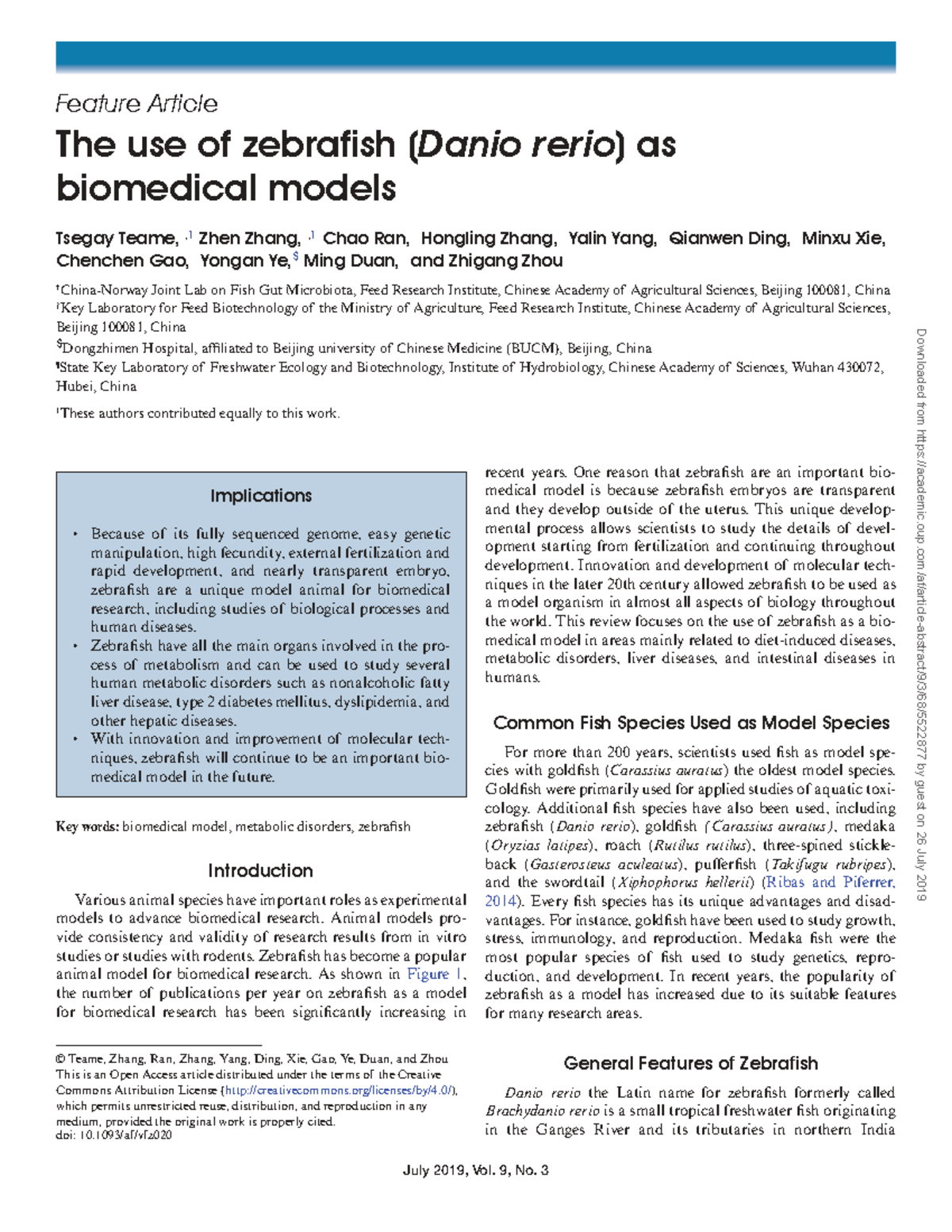 ZEBRAFISH as a Biomedical Model for Metabolic Disorders Analysis - Studocu