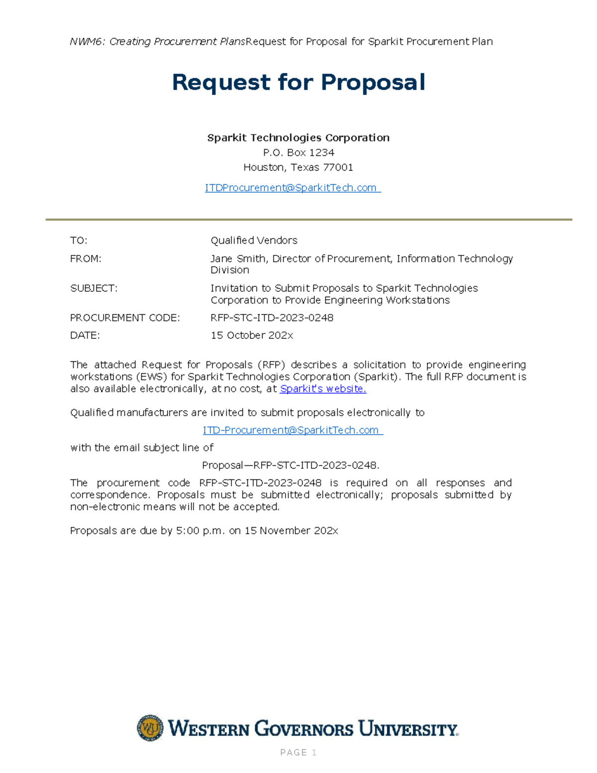 NWM6: RFP for Engineering Workstations - Sparkit Procurement Plan - Studocu