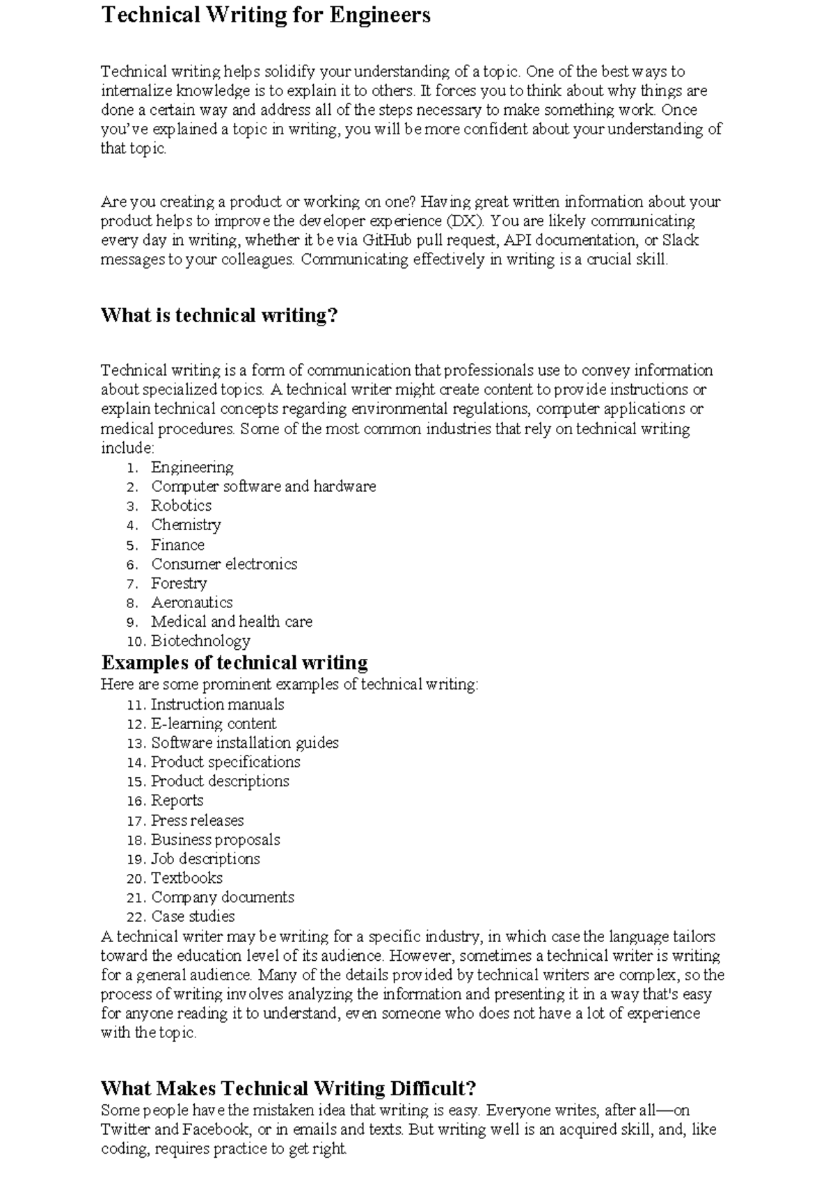 Technical Writing for Engineers: Key Concepts and Best Practices - Studocu