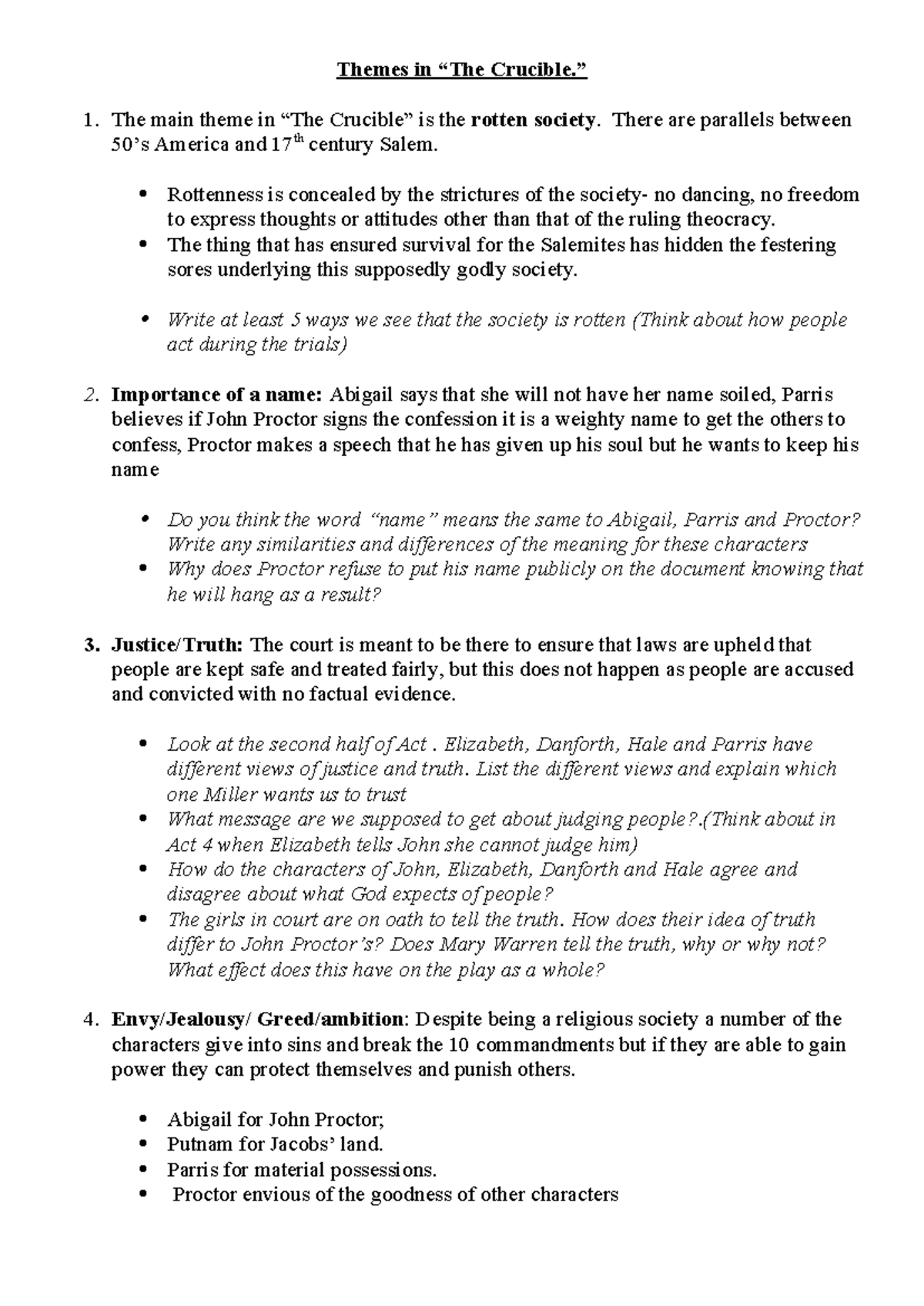 Themes in The Crucible: Society, Justice, and Identity Analysis - Studocu