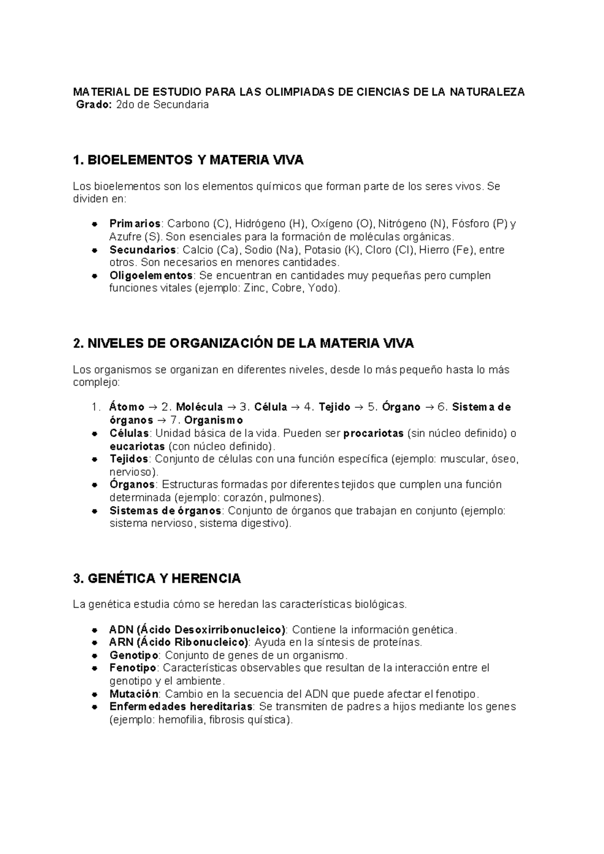 Material de Estudio para las Olimpiadas de Ciencias 2do Secundaria ...