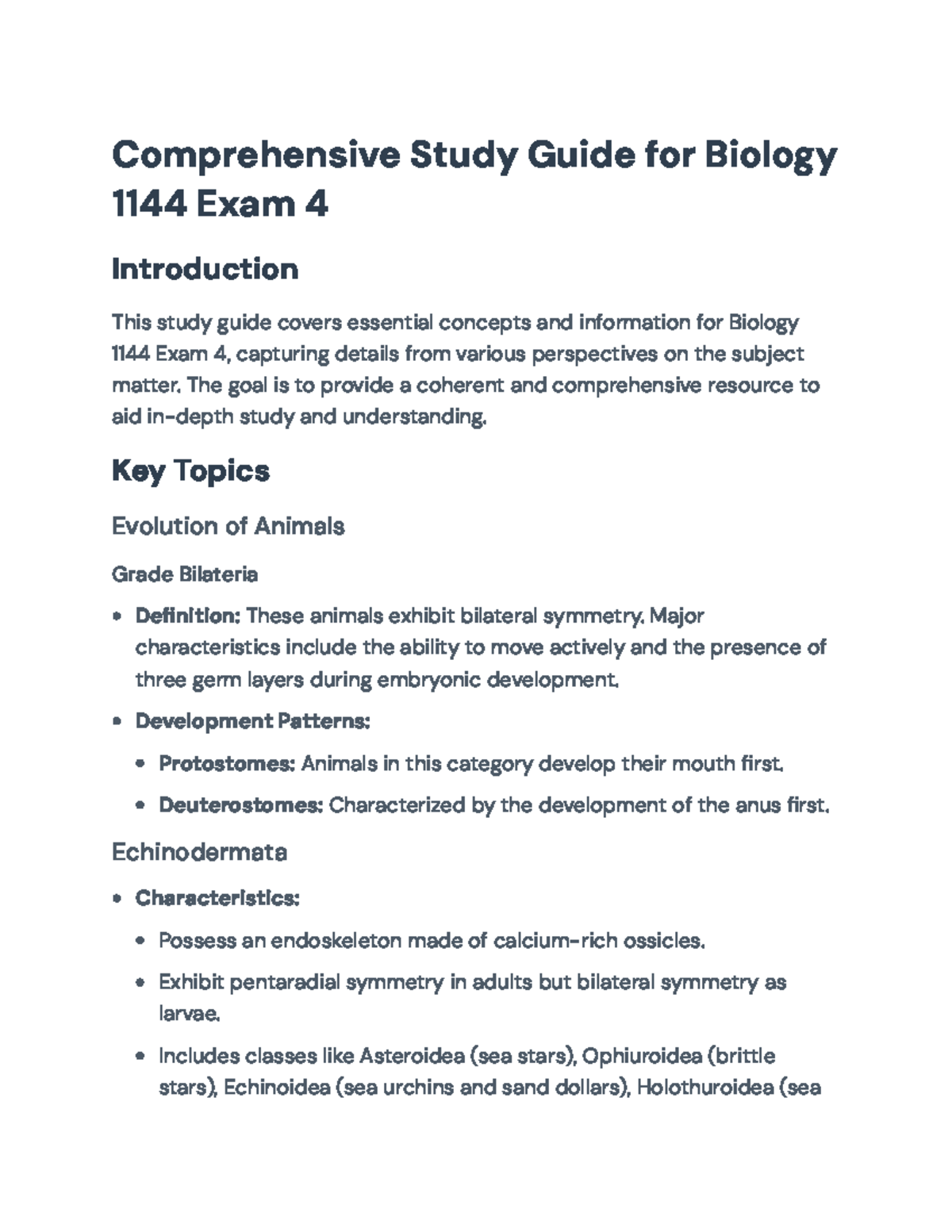 Biology 1144 Exam 4 Comprehensive Study Guide and Key Concepts - Studocu
