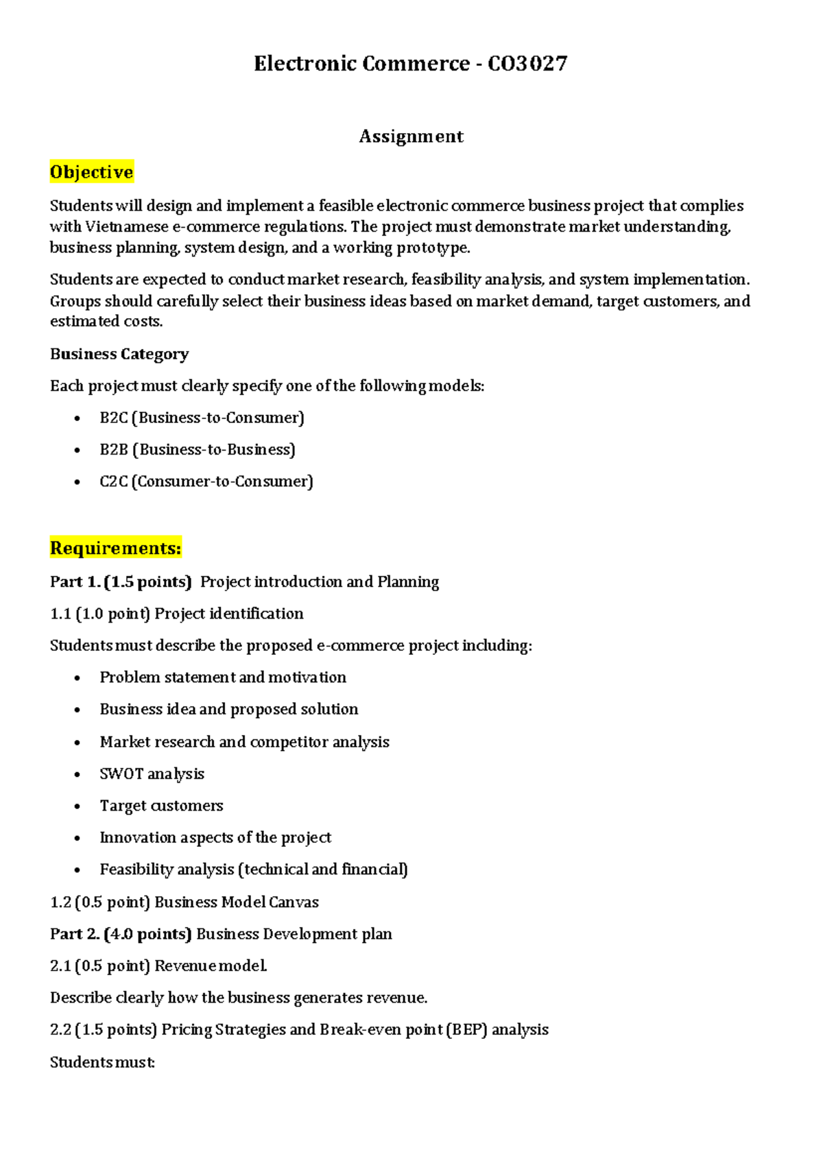 Electronic Commerce Project Guidelines CO3027 Assignment - Studocu