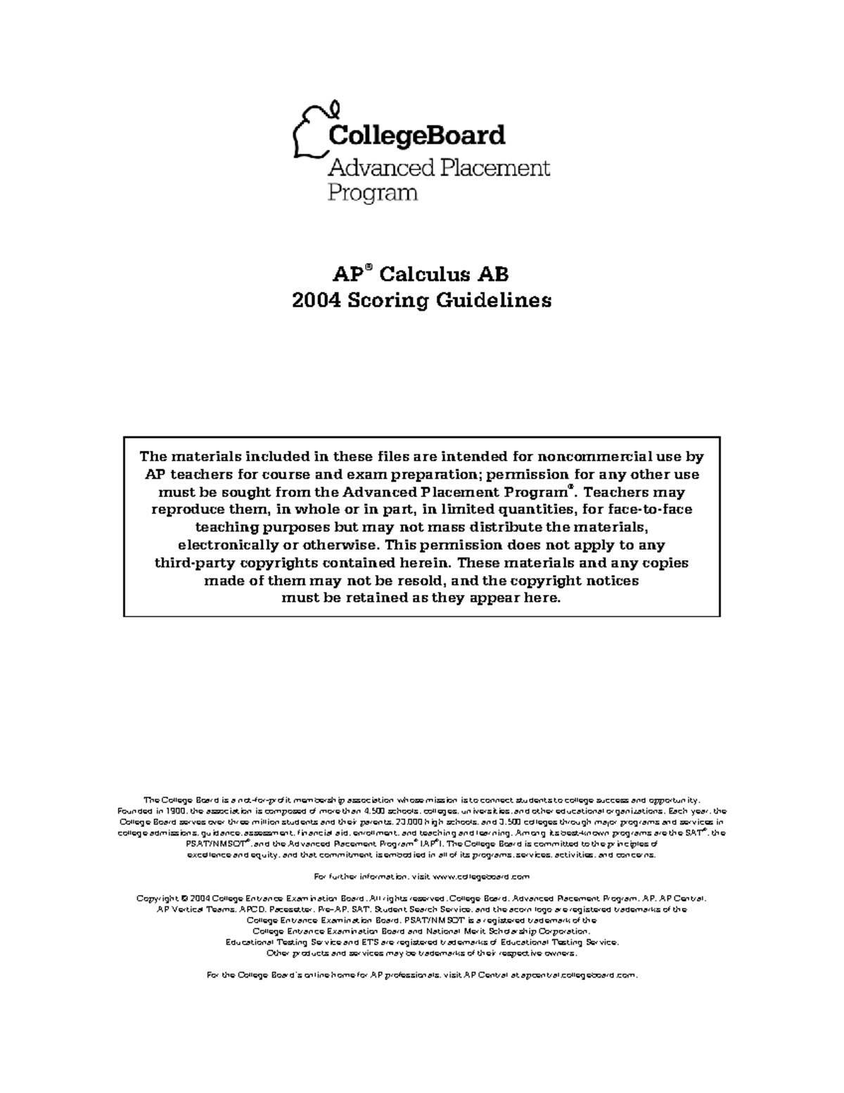 2004 AP Calculus AB Scoring Guidelines and Solutions - Studocu