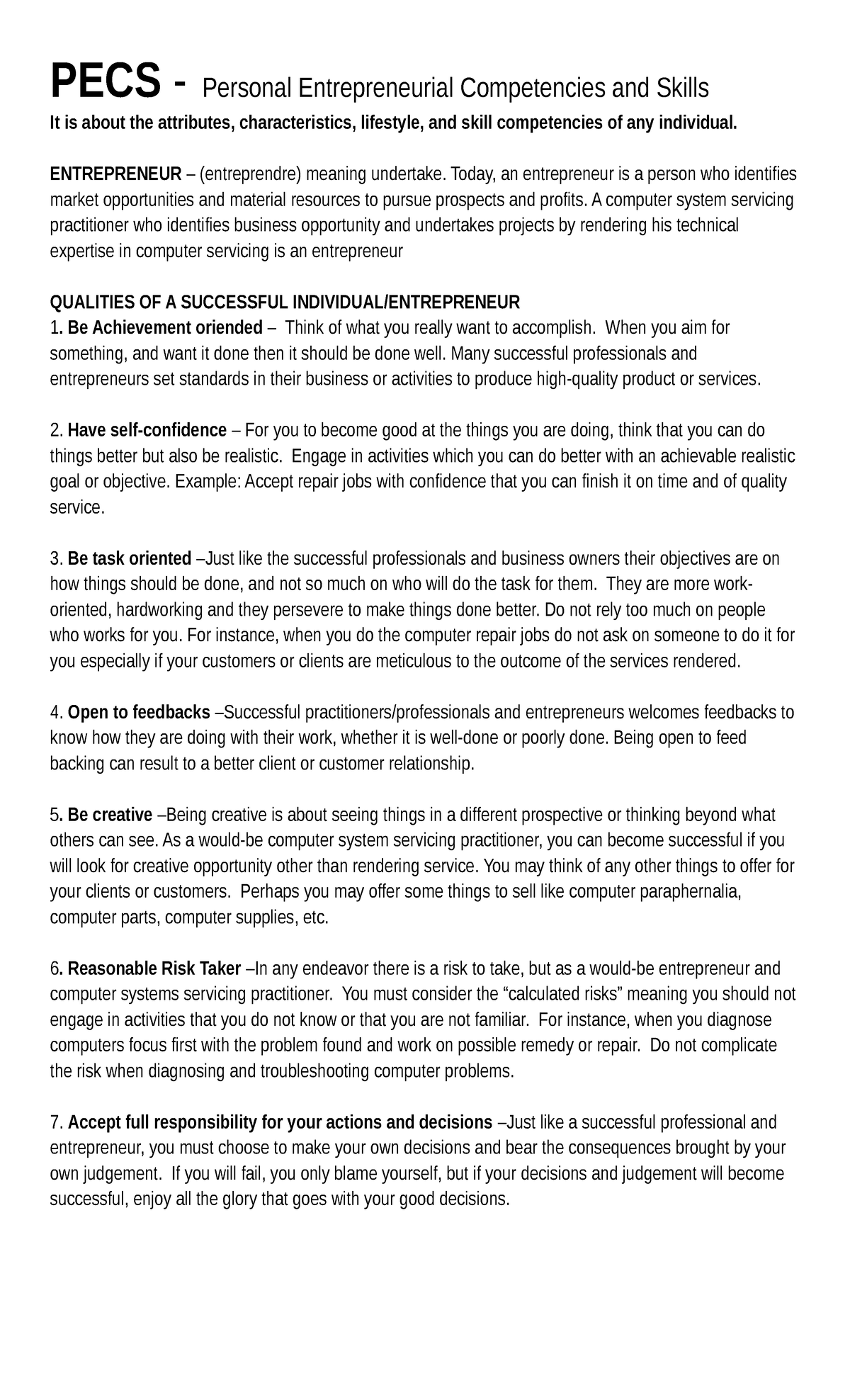 PECS - Zxxsw - PECS - Personal Entrepreneurial Competencies and Skills ...