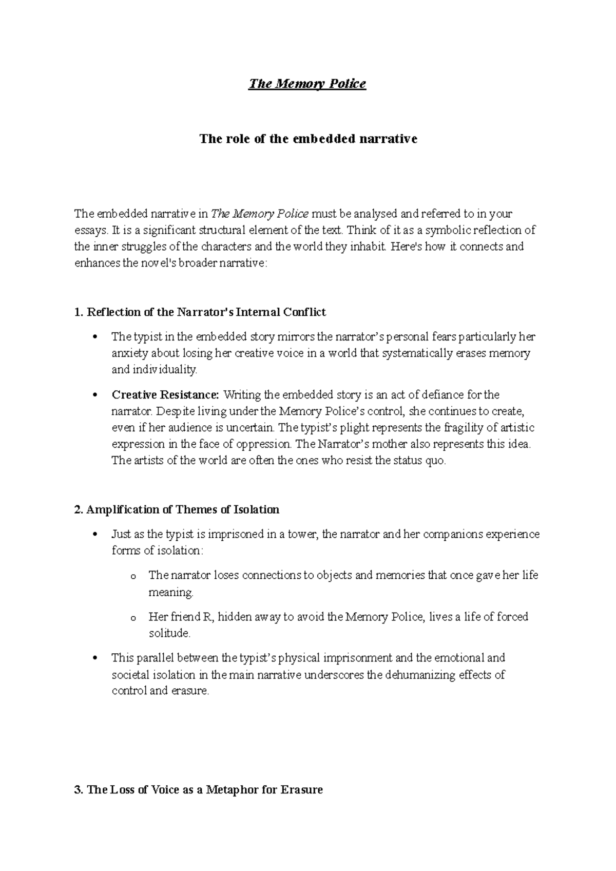 The Role of the Embedded Narrative in 