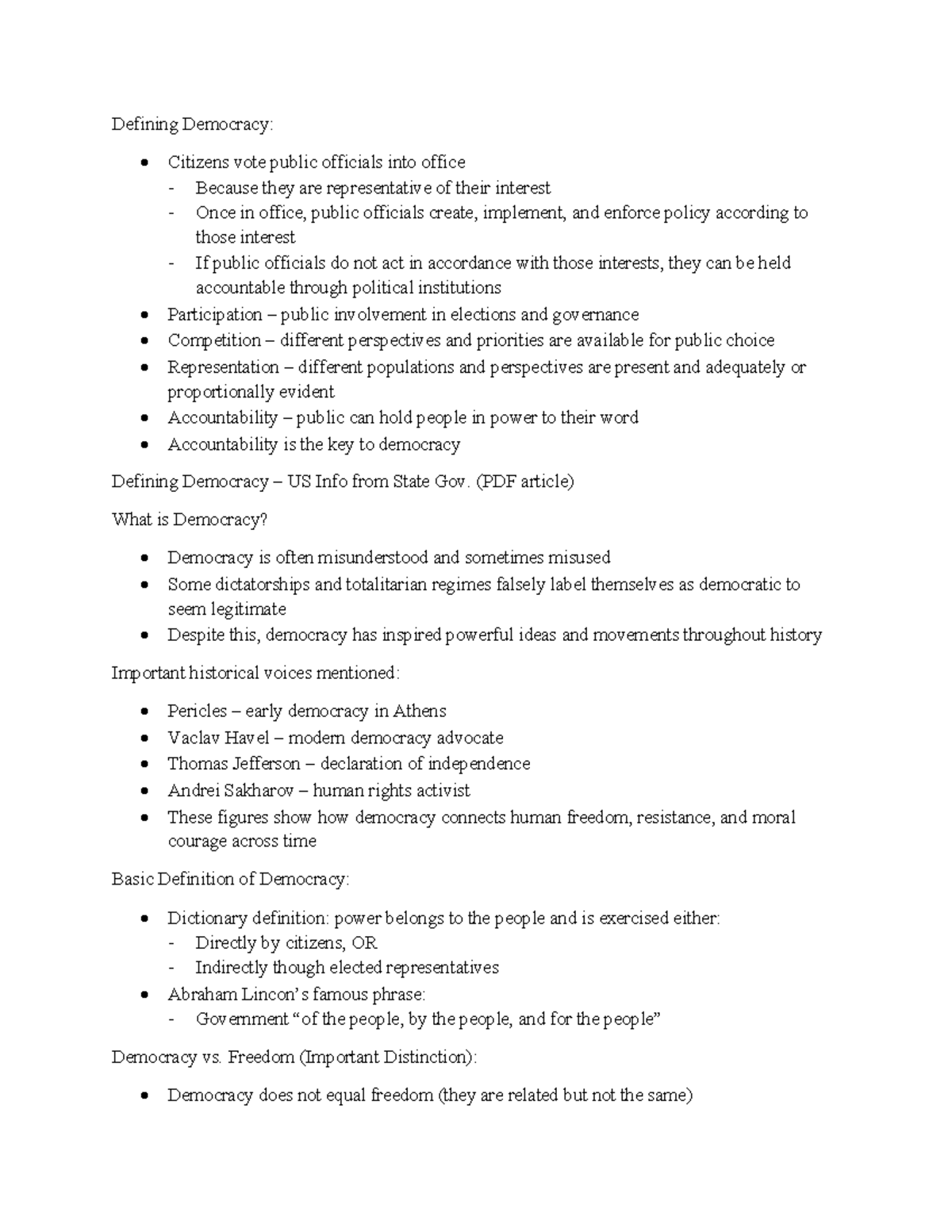 Defining Democracy: Key Concepts and Principles - Studocu