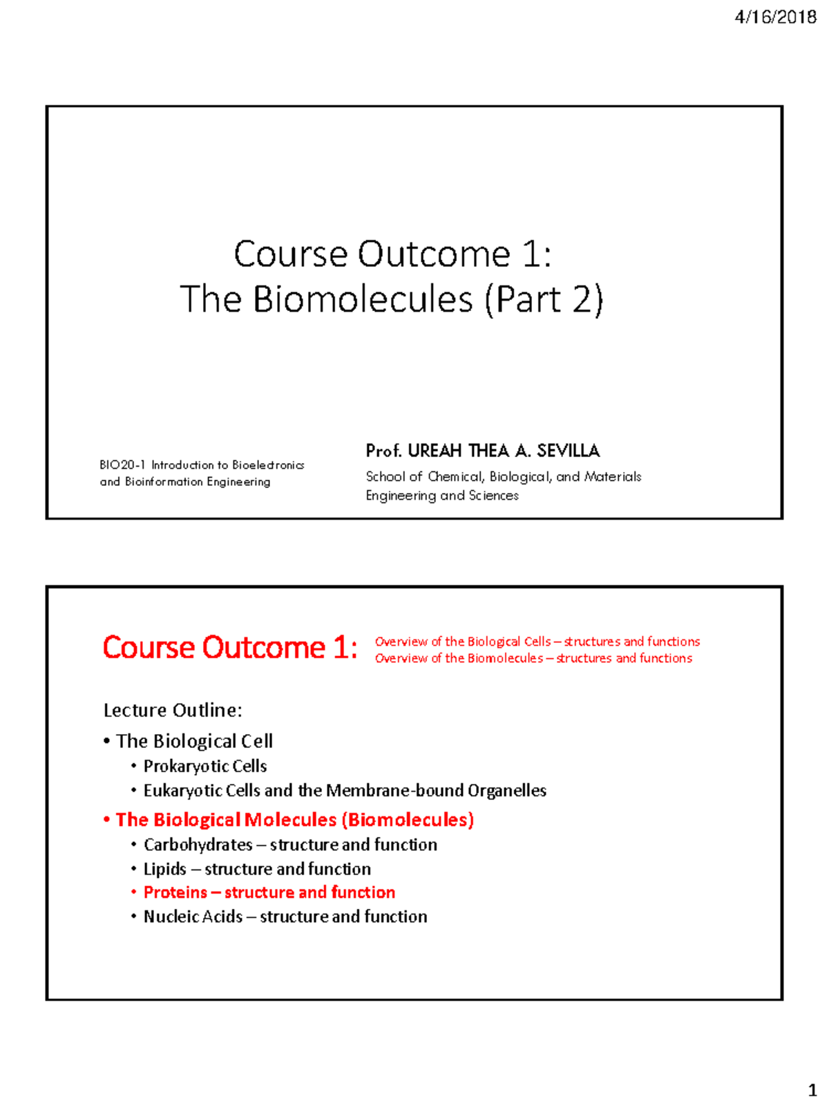 BIO20-1 Lecture Notes: Biomolecules and Protein Structures - Studocu