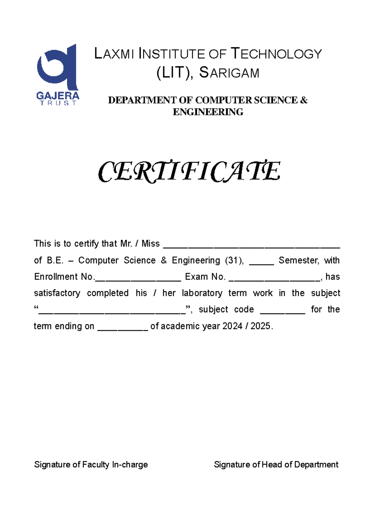 CSE Certificate - ... - LAXMI INSTITUTE OF TECHNOLOGY (LIT), SARIGAM ...