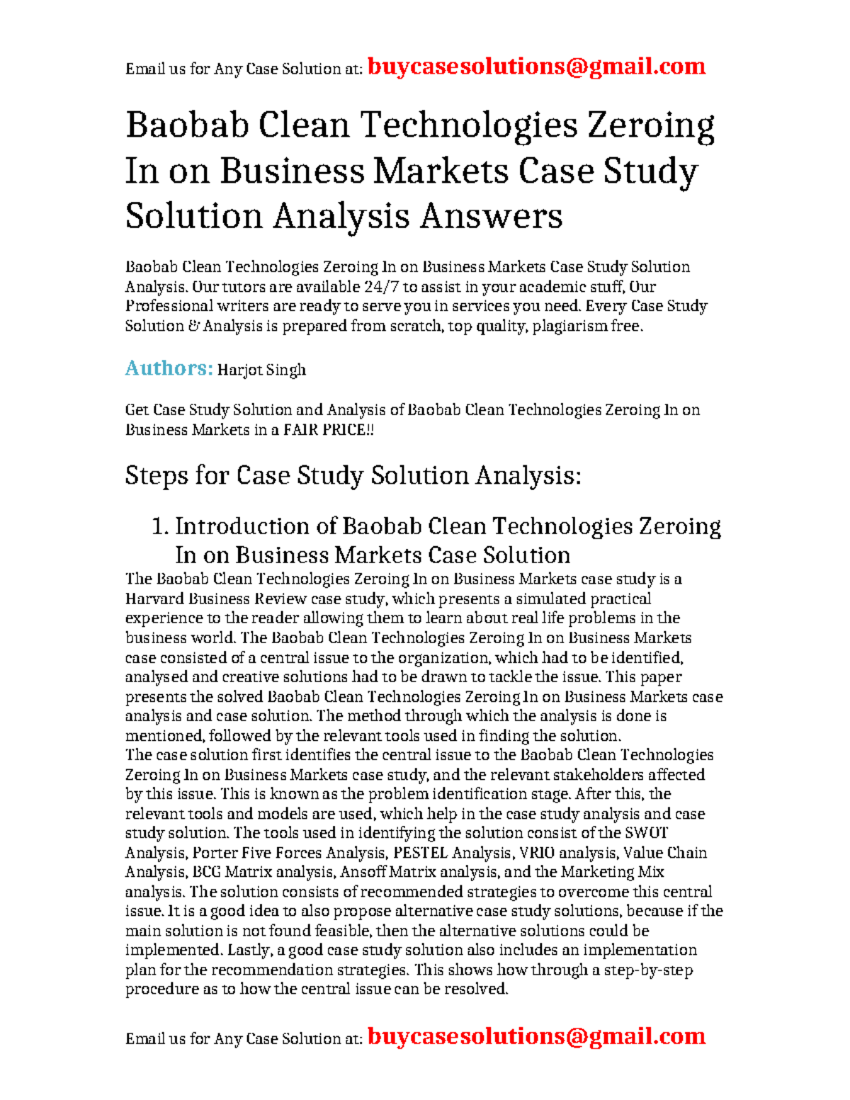 Case Study Solution & Analysis: Baobab Clean Technologies B2B Market ...