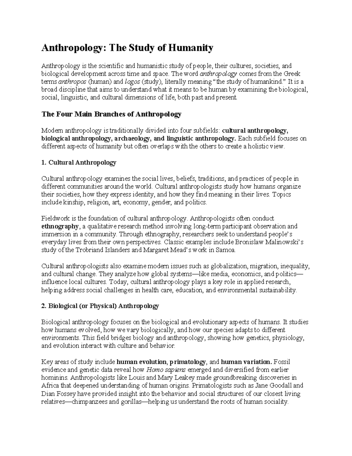 Anthropology 101: Exploring the Study of Humanity and Its Branches ...