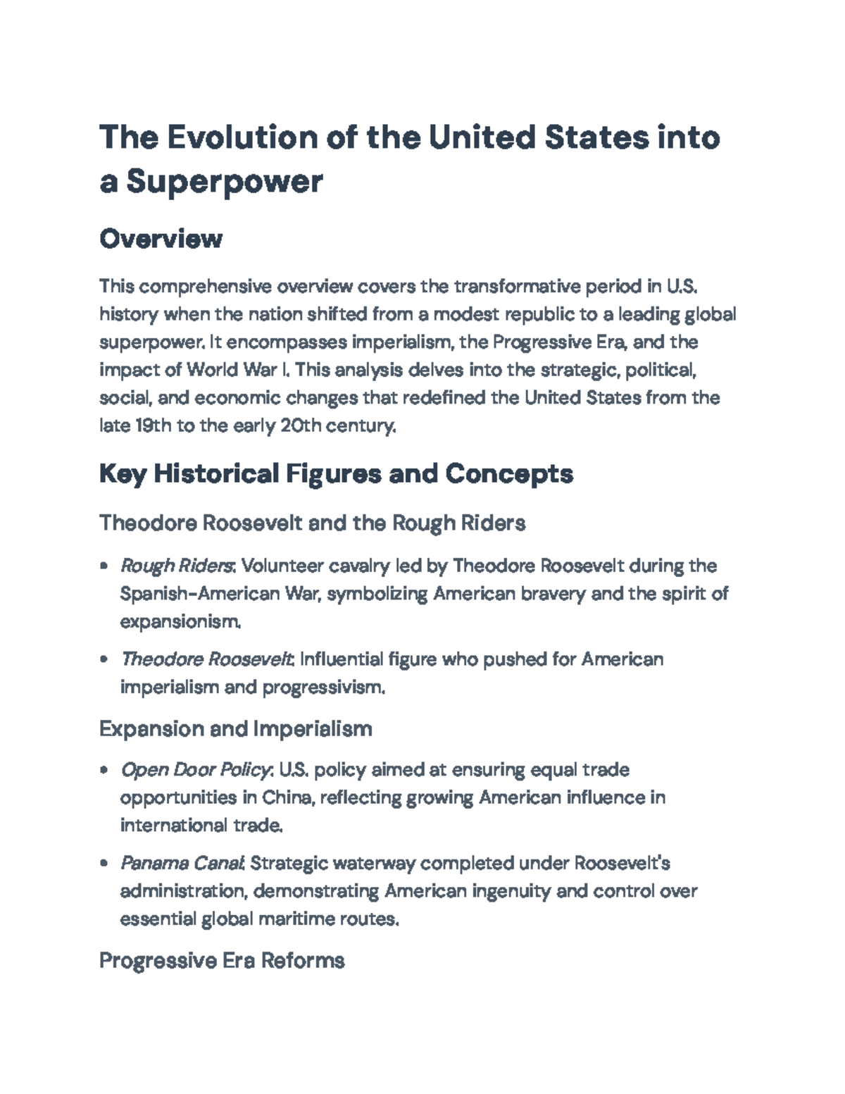 The Transformation of the U.S. into a Global Superpower: 1898-1920 ...