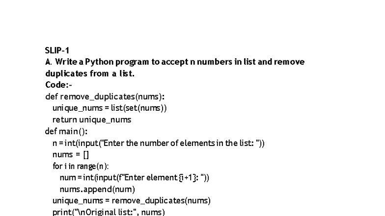 Python Programming Exercises - Slip 1 - Studocu