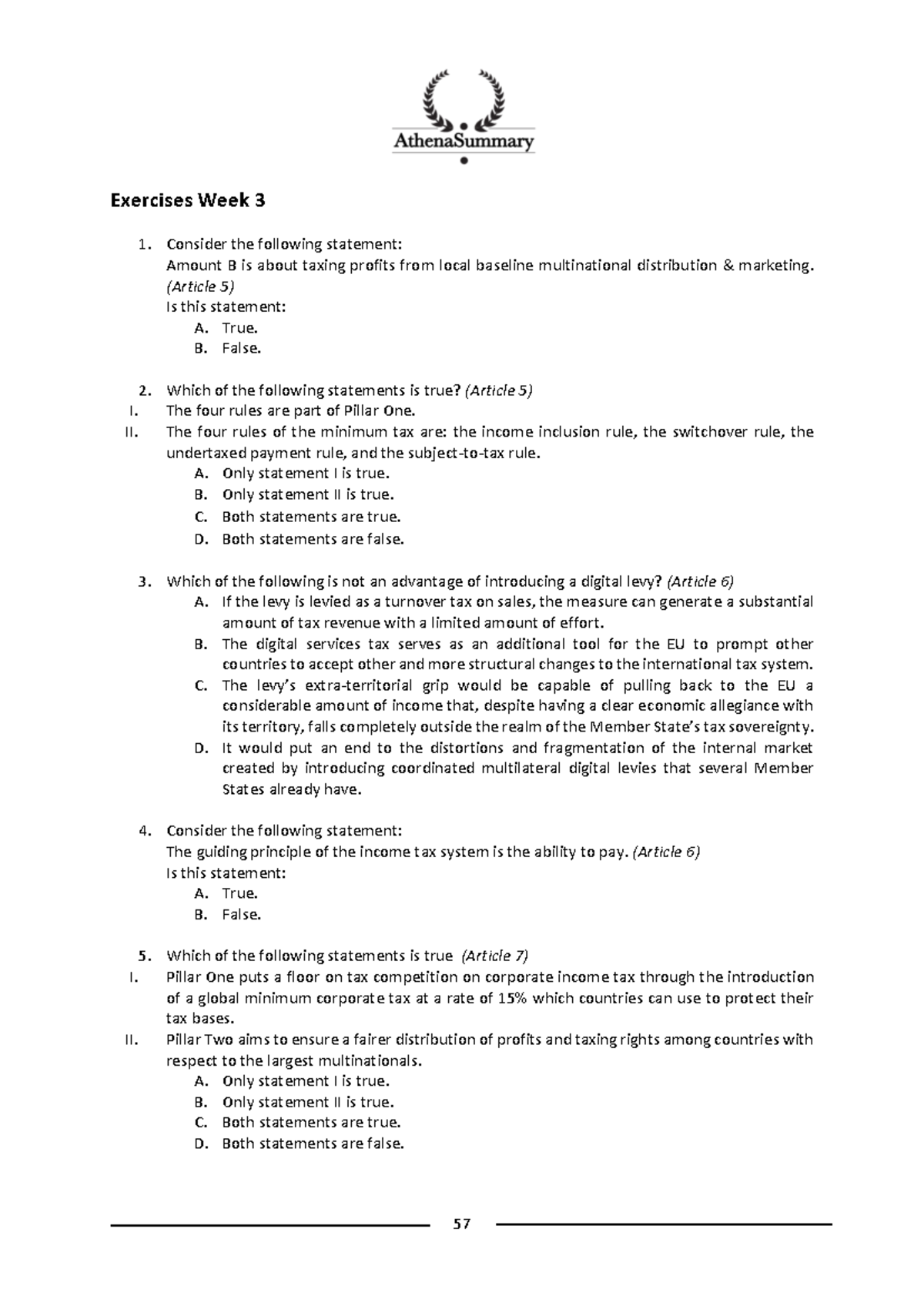 Taxation Exercises - Week 3 Analysis and Solutions - Studeersnel