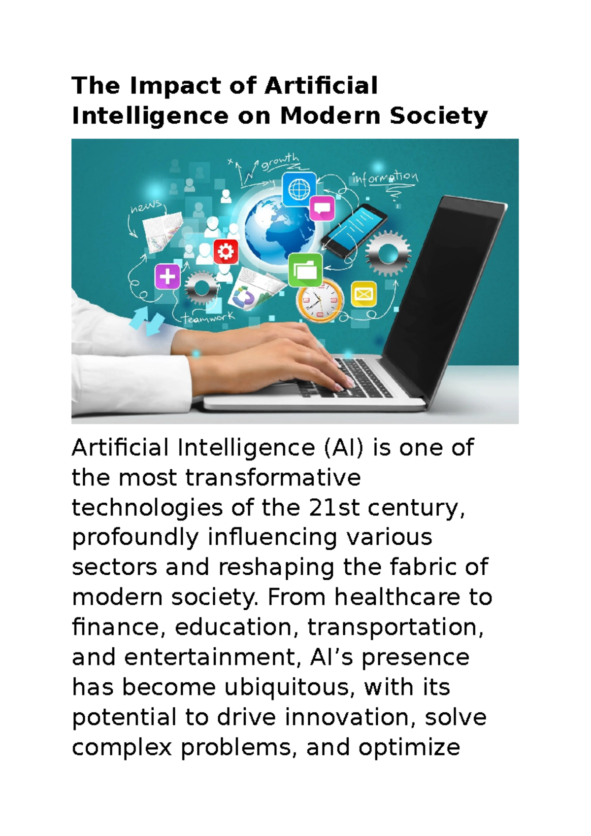 The Impact of Artificial Intelligence on Modern Society - The Impact of ...