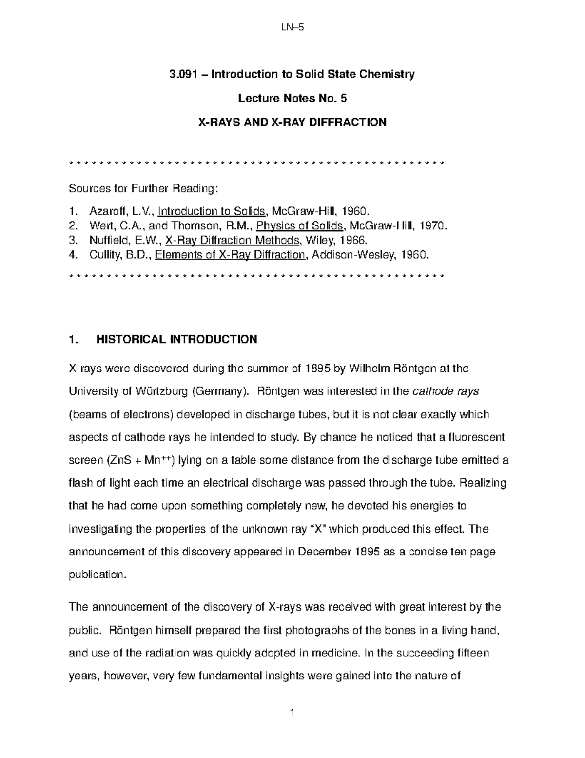 Witt LN5 (Unit 5) Lecture Notes - Xrays and Xray Diffraction - 3 ...