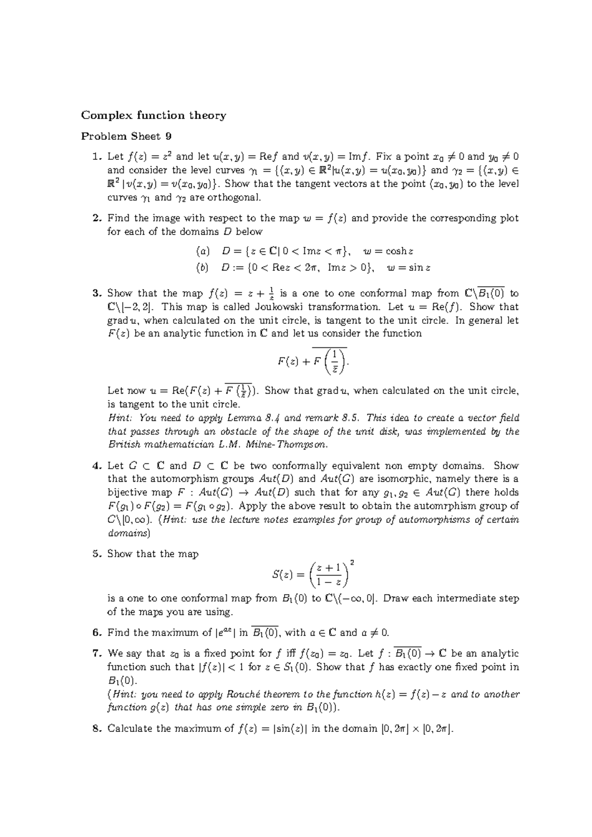 Complex Function Theory Problem Set 9: Homework Solutions and Insights ...