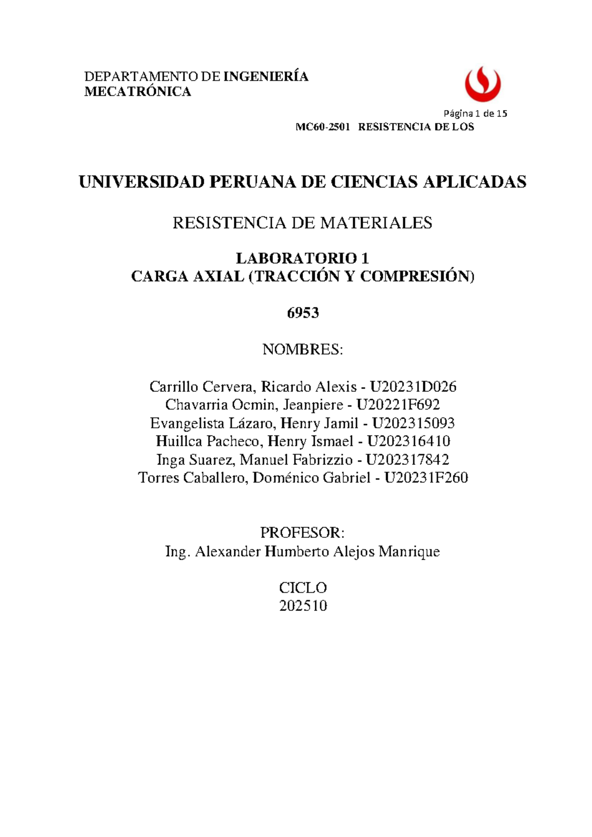 G1 - Laboratorio 1: Resistencia de Materiales en Carga Axial - Document Preview