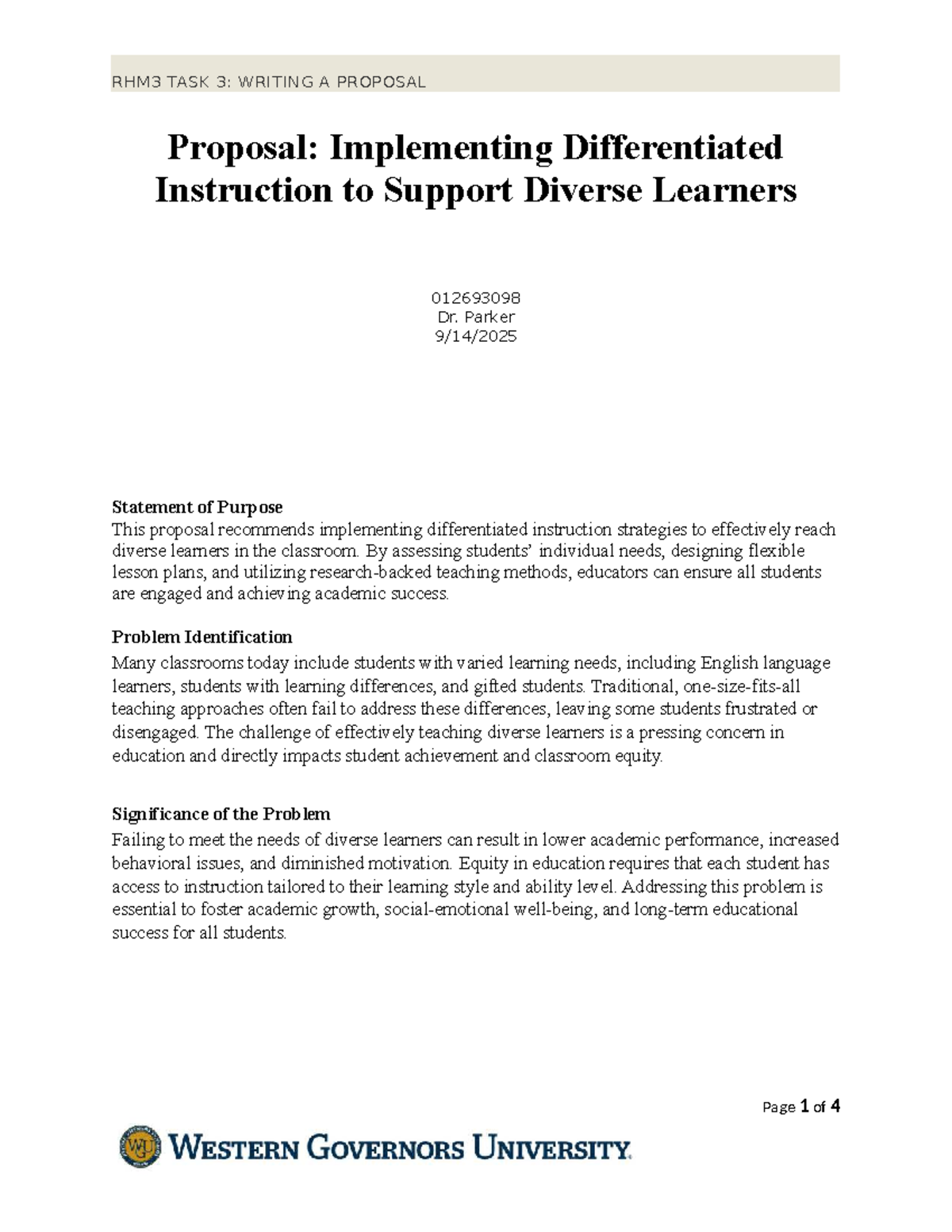 RHM3 Task 3: Proposal for Differentiated Instruction Strategies - Studocu