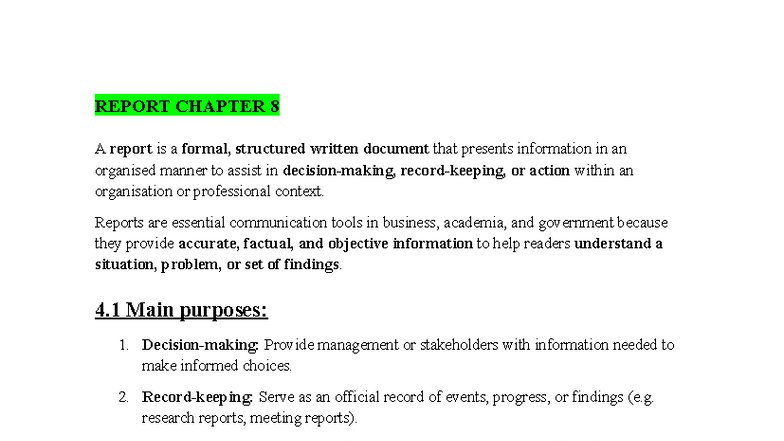Chapter 8 Report: Key Components and Findings Summary - Studocu
