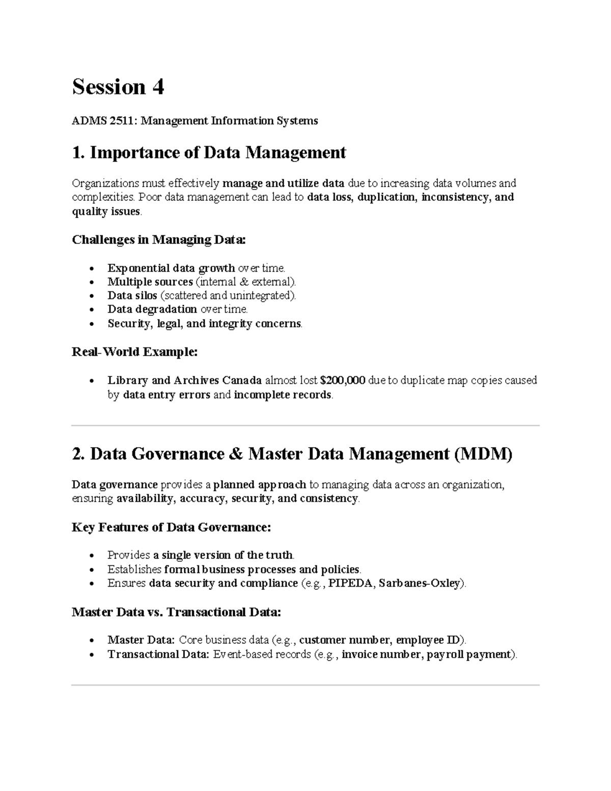 Session 4 Summary ADMS 2511 - Session 4 ADMS 2511: Management ...