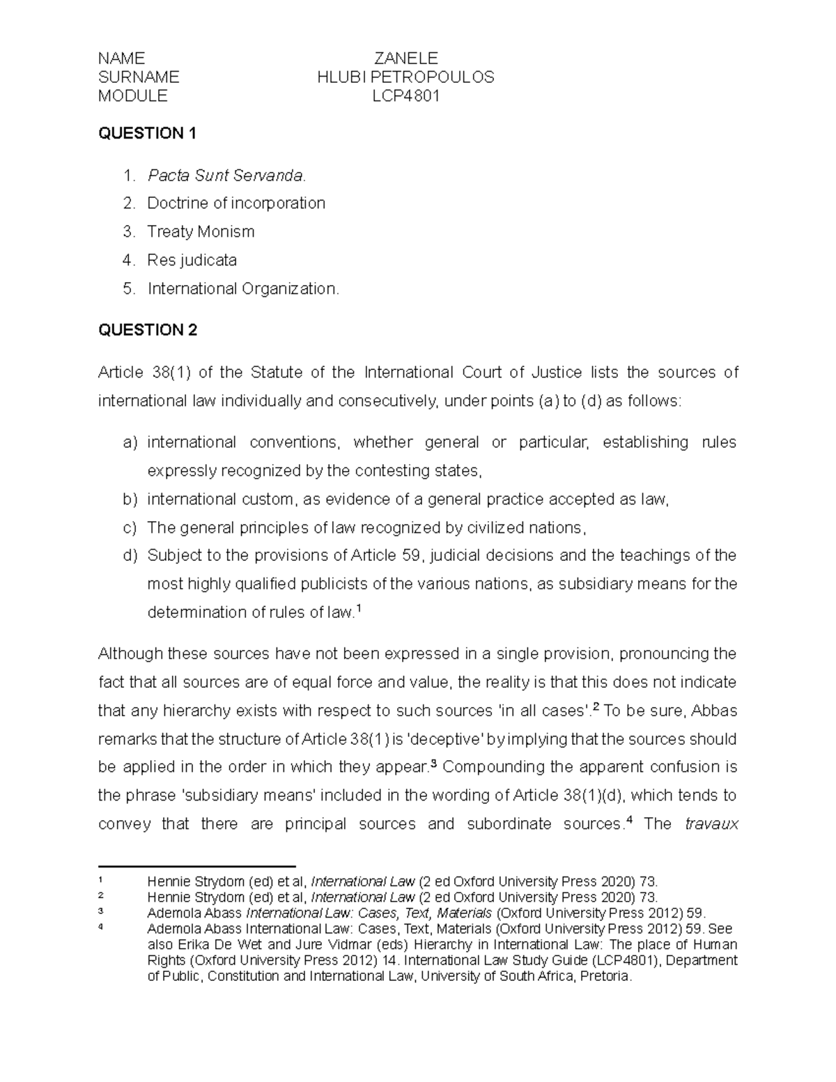 LCP4801 Assignment 2: Key Concepts in International Law and Treaties ...