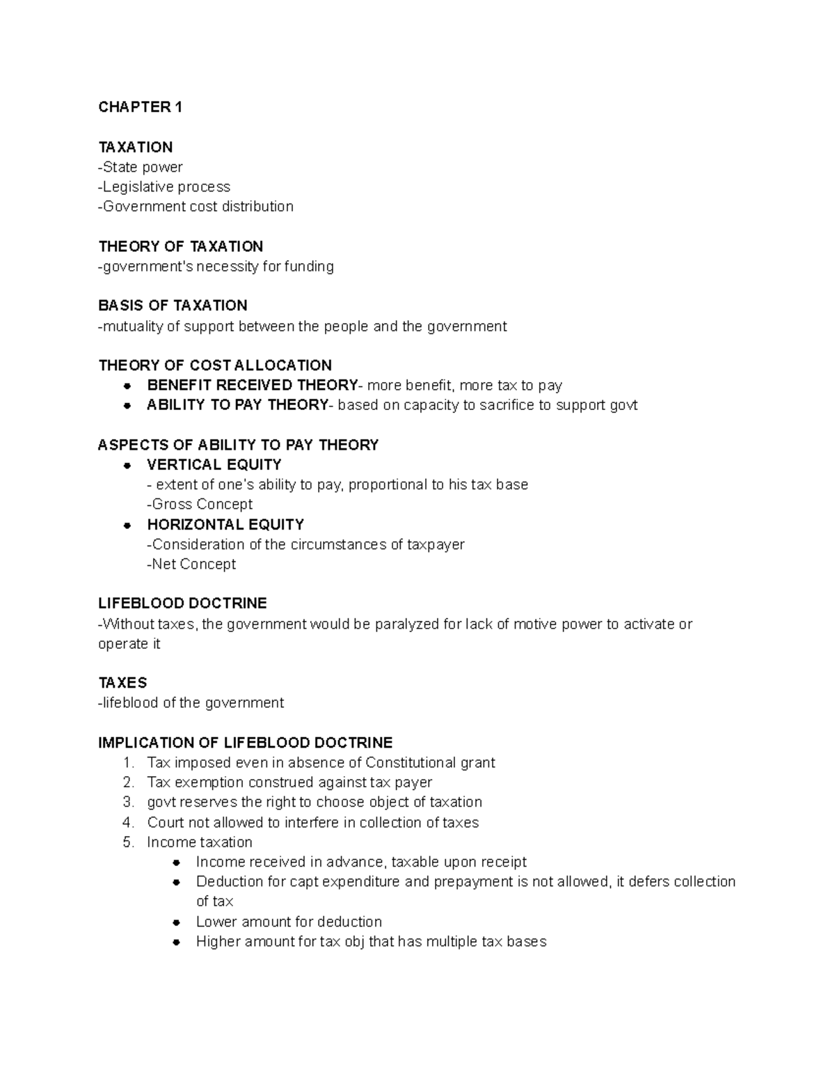 TAXATION 101: Chapter 1 Notes for Exam Review - Studocu