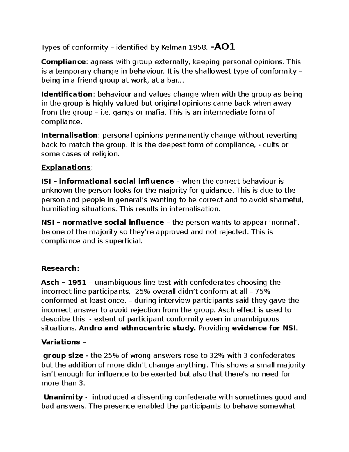 Social Influence: Types of Conformity and Key Studies (PSY 101) - Studocu