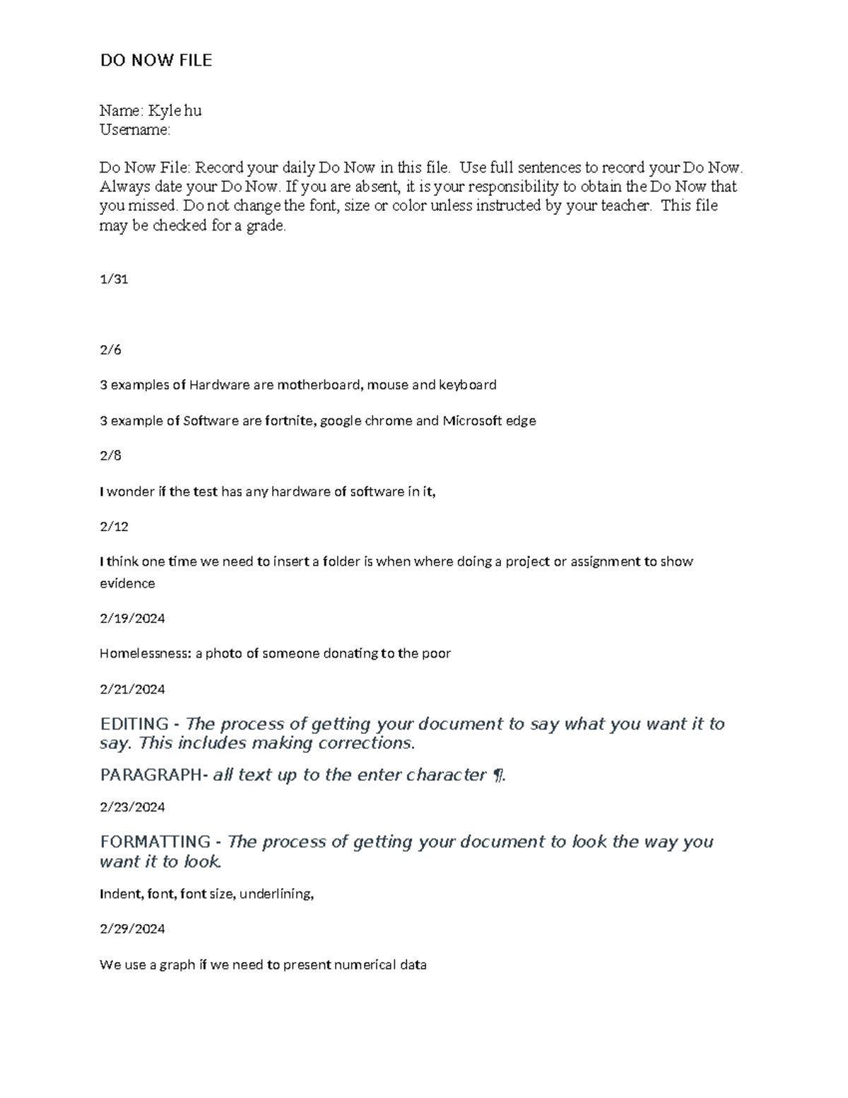Do Nows - Daily Reflections and Notes by Kyle Hu - Studocu