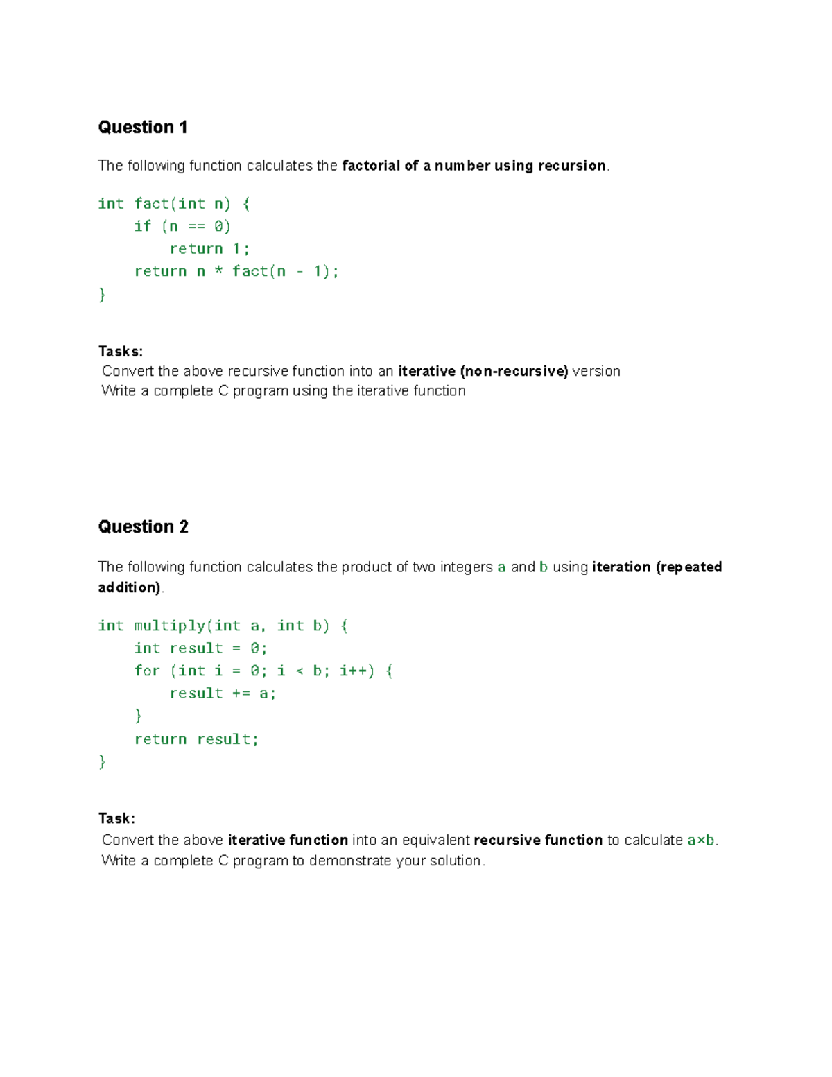 Lab03 Unstd - Recursion & Iteration in C Programming - Studocu