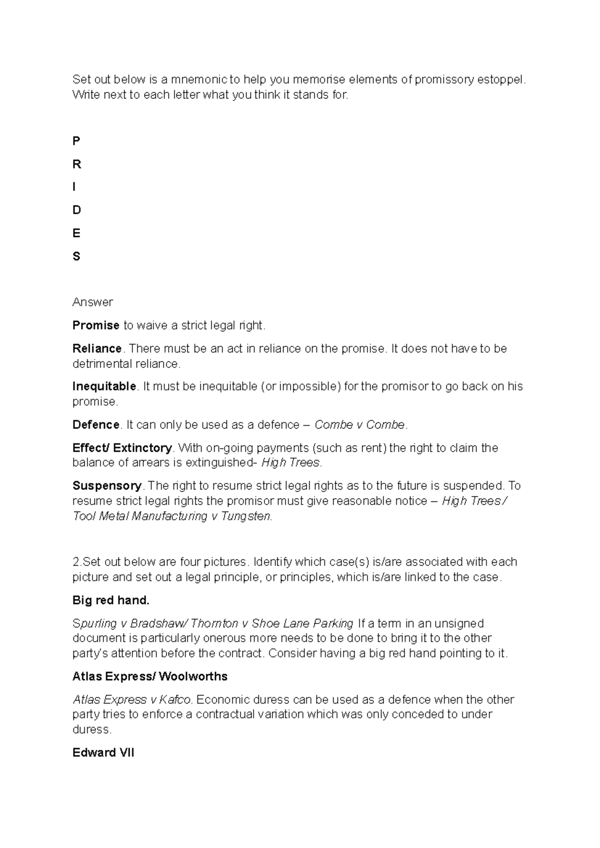 LG X - Contract Law - Task II: Mnemonic for Promissory Estoppel - Studocu