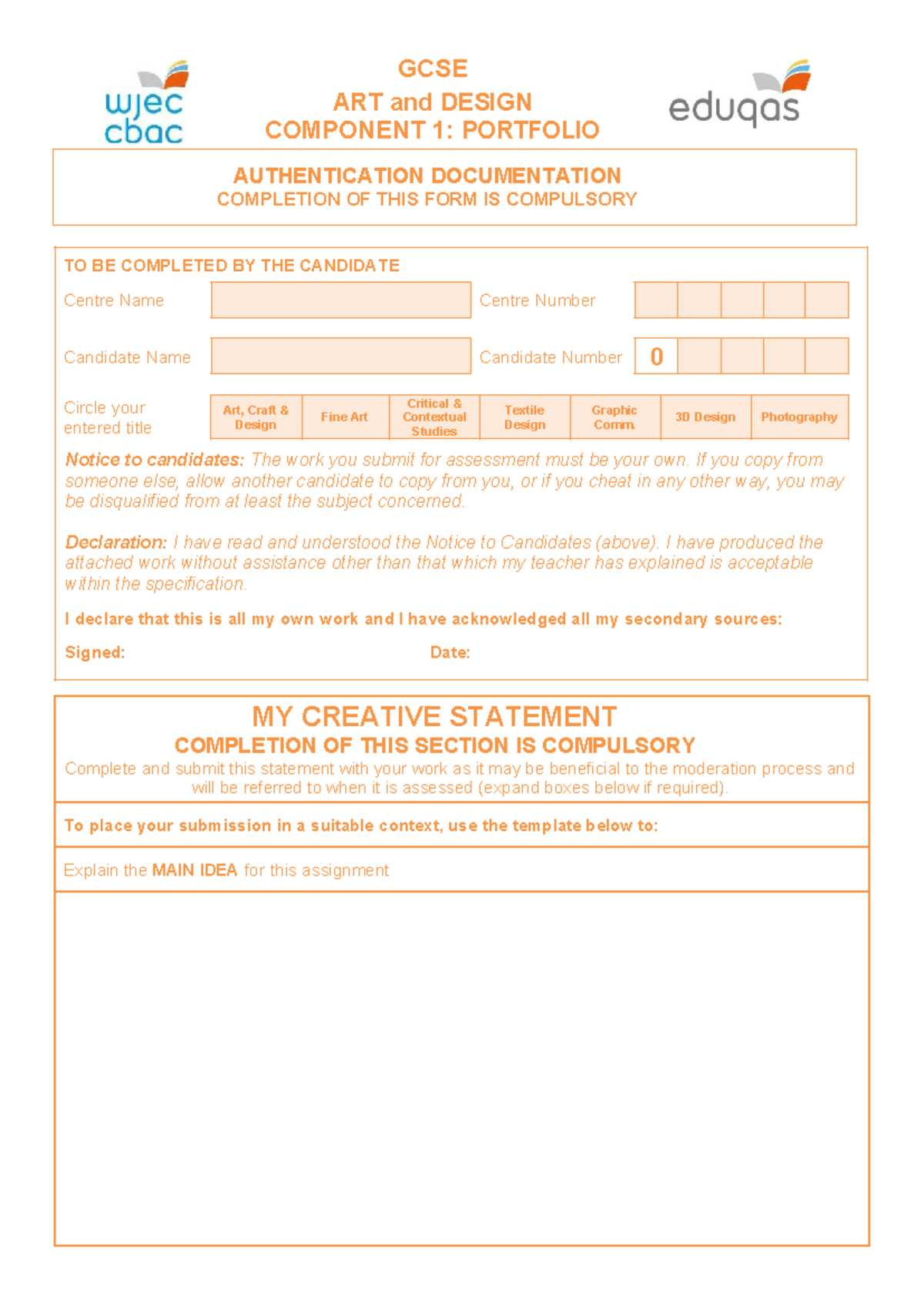 GCSE ART & DESIGN COMPONENT 1: Portfolio Authentication & Creative ...