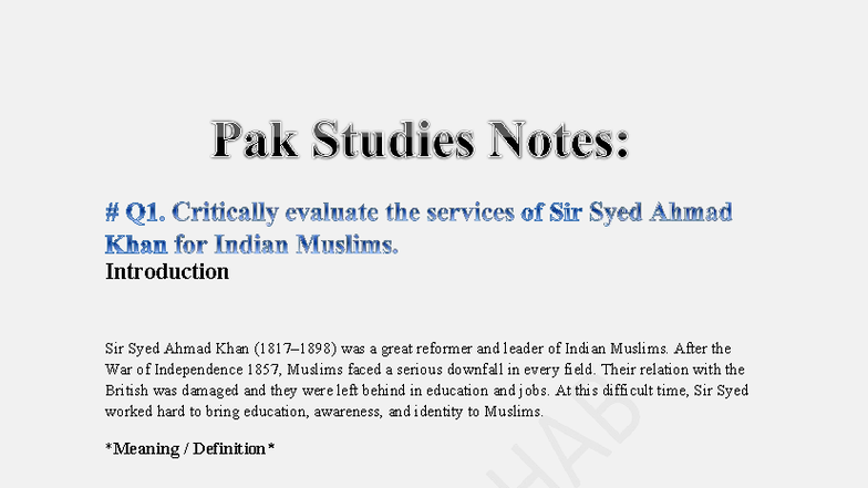 Pak Studies Notes: Sir Syed Ahmad Khan & the Foundations of Pakistan ...