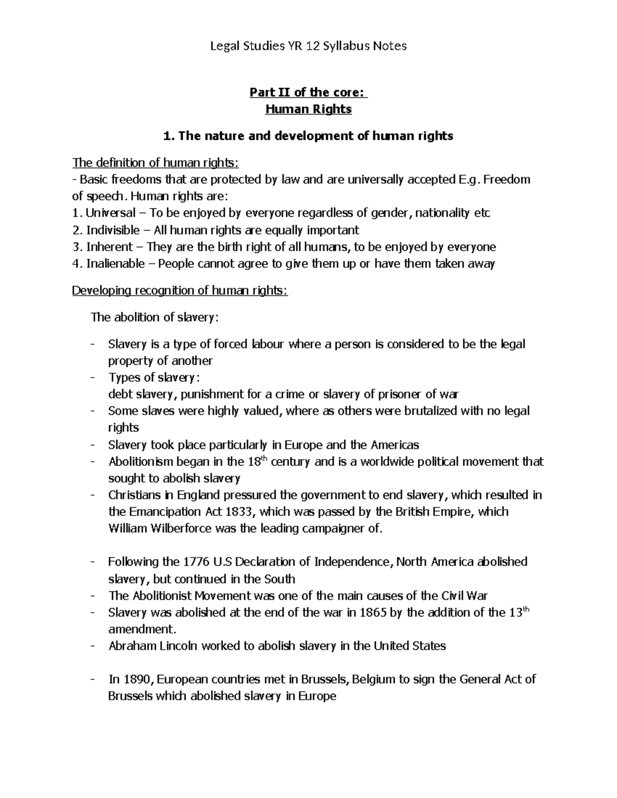 Legal Studies YR 12 Syllabus Notes: Human Rights Overview and ...